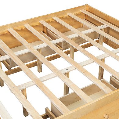Trikiousd Queen Size Solid Wood Platform Bed w/ 4 Drawers & Footboard Storage Cubby, No Headboard