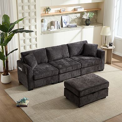 Trikiousd 4-Seat L-Shaped Sectional Sofa with Storage and USB