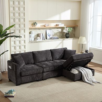 Trikiousd 4-Seat L-Shaped Sectional Sofa with Storage and USB