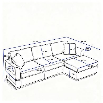 Trikiousd 4-Seat L-Shaped Sectional Sofa with Storage and USB