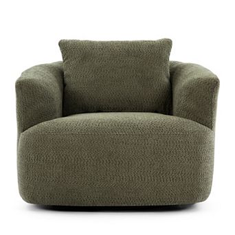 Trikiousd 360° Swivel Accent Chair Boucle Barrel Sofa with Pillow for Living Room Bedroom Office