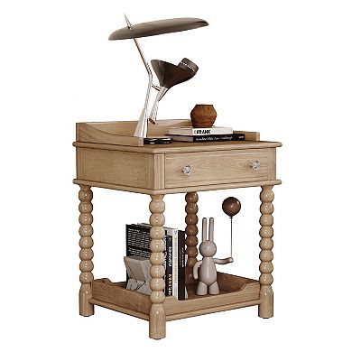 Trikiousd Retro Nightstand with Drawer and Open Shelf, Turned Legs Bedside Table Bedroom Side Table