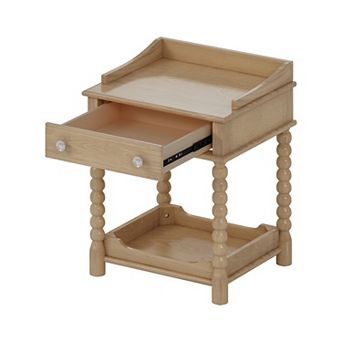 Trikiousd Retro Nightstand with Drawer and Open Shelf, Turned Legs Bedside Table Bedroom Side Table