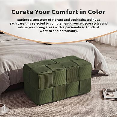 Trikiousd Woven Design Ottoman Corduroy Bench Small Foot Stool for Living Room Bedroom