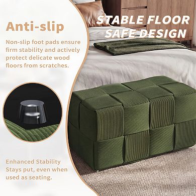 Trikiousd Woven Design Ottoman Corduroy Bench Small Foot Stool for Living Room Bedroom