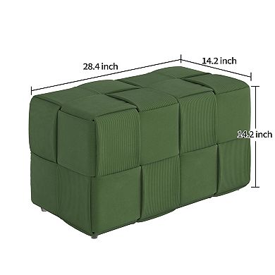 Trikiousd Woven Design Ottoman Corduroy Bench Small Foot Stool for Living Room Bedroom