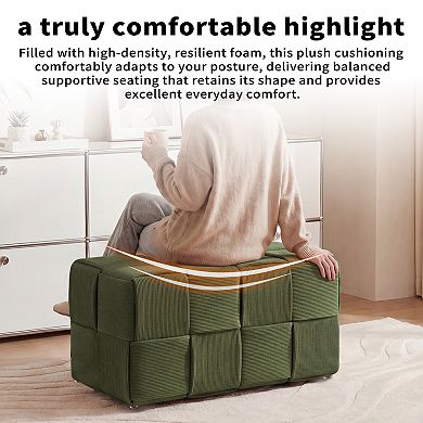 Trikiousd Woven Design Ottoman Corduroy Bench Small Foot Stool for Living Room Bedroom