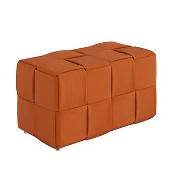 Trikiousd Woven Design Ottoman Corduroy Bench Small Foot Stool for Living Room Bedroom