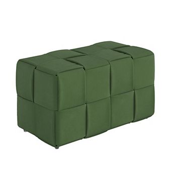 Trikiousd Woven Design Ottoman Corduroy Bench Small Foot Stool for Living Room Bedroom