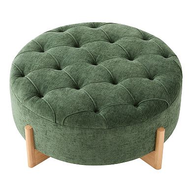 Trikiousd Round Ottoman with Solid Wood Legs, Modern Chenille Footrest End Table for Living Room