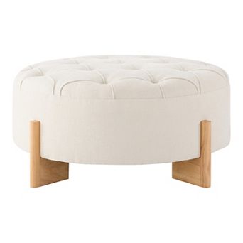 Trikiousd Round Ottoman with Solid Wood Legs, Modern Chenille Footrest End Table for Living Room