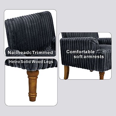 Trikiousd Modern Corduroy Accent Chair with Wood Legs Upholstered Armchair