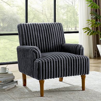 Trikiousd Modern Corduroy Accent Chair with Wood Legs Upholstered Armchair
