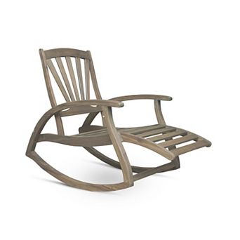 Trikiousd Outdoor Acacia Wood Rocking Chair with Retractable Footrest