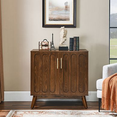 Trikiousd Vintage Fluted Sideboard Buffet Cabinet with Solid Wood Legs