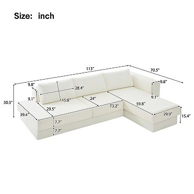 Trikiousd 113" L-Shaped Modular Sectional Sofa Chenille Corner Couch Double Cushion