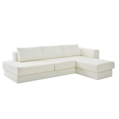 Trikiousd 113" L-Shaped Modular Sectional Sofa Chenille Corner Couch Double Cushion