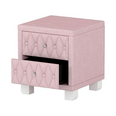 Trikiousd Velvet Nightstand with 2 Drawers, Crystal Handle Storage Bedside Table