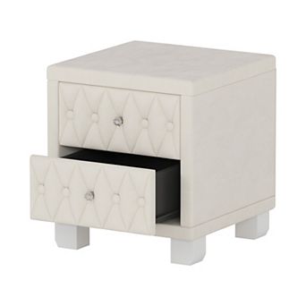 Trikiousd Velvet Nightstand with 2 Drawers, Crystal Handle Storage Bedside Table