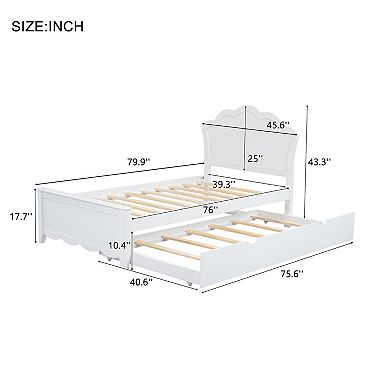 Trikiousd Platform Bed with Twin Size Trundle Bed Frame, Solid Wood Low Profile Bed with Headboard