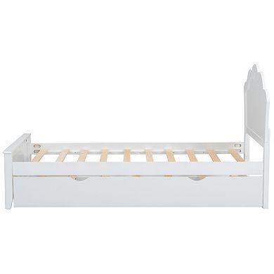 Trikiousd Platform Bed with Twin Size Trundle Bed Frame, Solid Wood Low Profile Bed with Headboard
