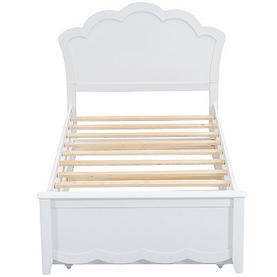 Trikiousd Platform Bed with Twin Size Trundle Bed Frame, Solid Wood Low Profile Bed with Headboard