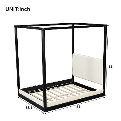 Trikiousd Canopy Bed Frame Wood Grounding Platform Bed with Upholstered Headboard