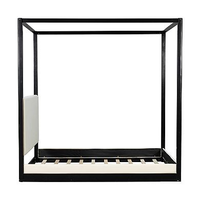 Trikiousd Canopy Bed Frame Wood Grounding Platform Bed with Upholstered Headboard