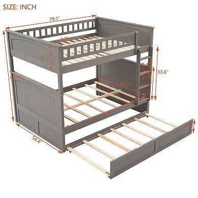 Trikiousd Solid Wood Full Over Full Bunk Bed w/ Trundle, Convertible to 2 Beds for Adults Kids Teens
