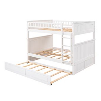 Trikiousd Solid Wood Full Over Full Bunk Bed w/ Trundle, Convertible to 2 Beds for Adults Kids Teens
