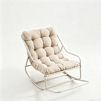 Trikiousd Rocking Chair with Cushion, Metal Frame Lounge Rocker for Living Room Bedroom Reading Room