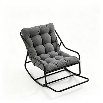 Trikiousd Rocking Chair with Cushion, Metal Frame Lounge Rocker for Living Room Bedroom Reading Room