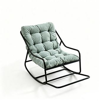 Trikiousd Rocking Chair with Cushion, Metal Frame Lounge Rocker for Living Room Bedroom Reading Room