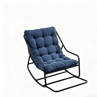 Trikiousd Rocking Chair with Cushion, Metal Frame Lounge Rocker for Living Room Bedroom Reading Room