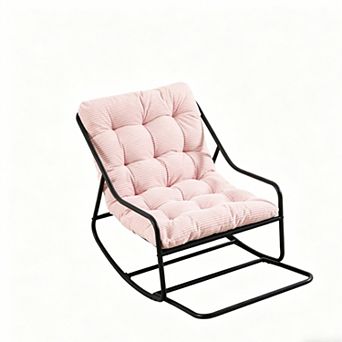 Trikiousd Rocking Chair with Cushion, Metal Frame Lounge Rocker for Living Room Bedroom Reading Room