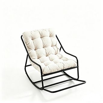 Trikiousd Rocking Chair with Cushion, Metal Frame Lounge Rocker for Living Room Bedroom Reading Room