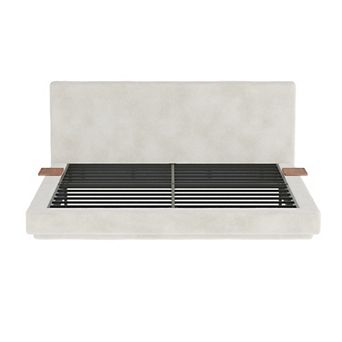 Trikiousd Square Upholstered Grounding Bed Low-Profile Platform Bed with Sliding Side Trays