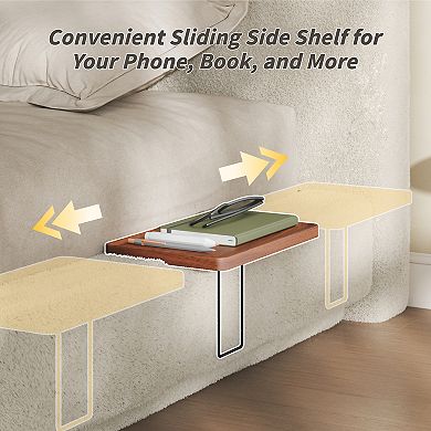 Trikiousd Square Upholstered Grounding Bed Low-Profile Platform Bed with Sliding Side Trays