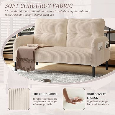 Trikiousd Modern Corduroy Loveseat Sofa with Side Pockets