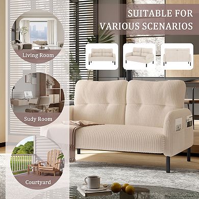 Trikiousd Modern Corduroy Loveseat Sofa with Side Pockets