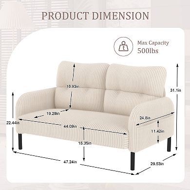 Trikiousd Modern Corduroy Loveseat Sofa with Side Pockets