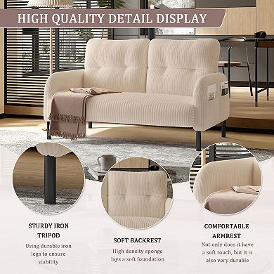 Trikiousd Modern Corduroy Loveseat Sofa with Side Pockets