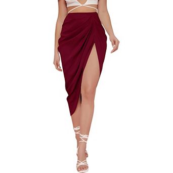 Women Ruched Zip Back Satin Skirt