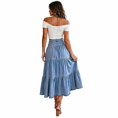 Women's Long A-Line Denim Skirt