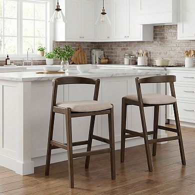 Trikiousd Rubberwood Upholstered Barstool Set of 2 Counter Height Bar Chairs