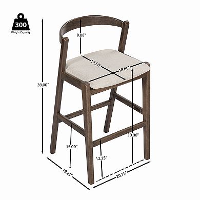 Trikiousd Rubberwood Upholstered Barstool Set of 2 Counter Height Bar Chairs