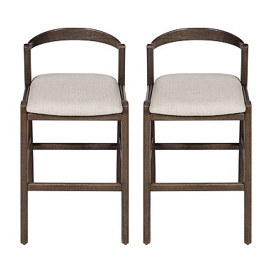 Trikiousd Rubberwood Upholstered Barstool Set of 2 Counter Height Bar Chairs