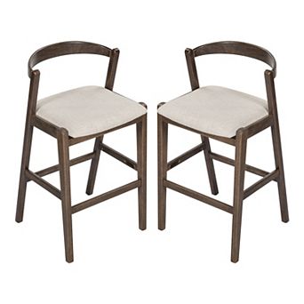 Trikiousd Rubberwood Upholstered Barstool Set of 2 Counter Height Bar Chairs