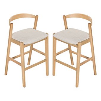 Trikiousd Rubberwood Upholstered Barstool Set of 2 Counter Height Bar Chairs