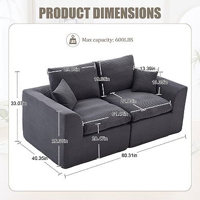 Trikiousd Modern Loveseat Cloud Sofa Couch Modular 2-Seater with Removable Covers No Assembly